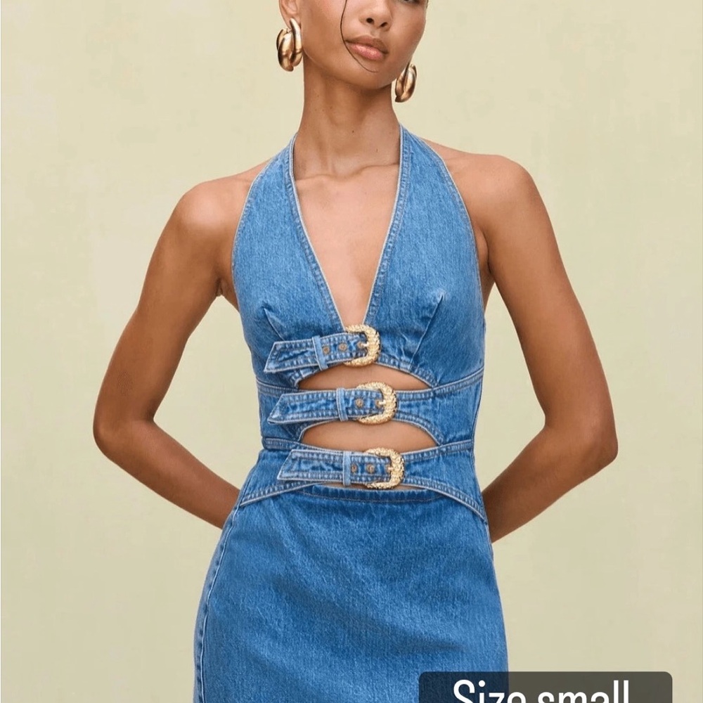Commence Navy Blue Denim Halter Dress